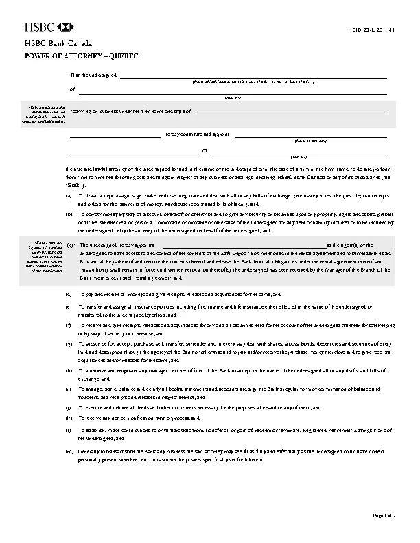 Quebec Power Of Attorney Form PDFSimpli
