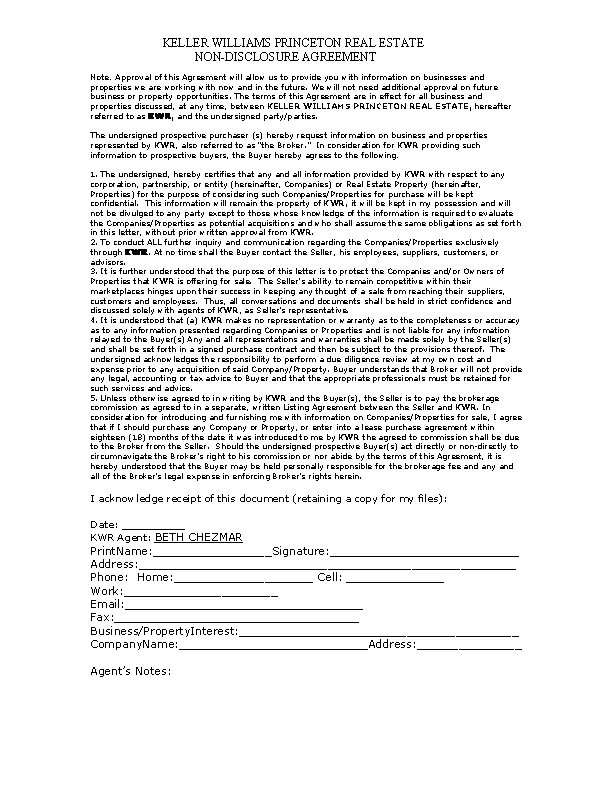 Real Estate Non Disclosure Agreement Template PDFSimpli