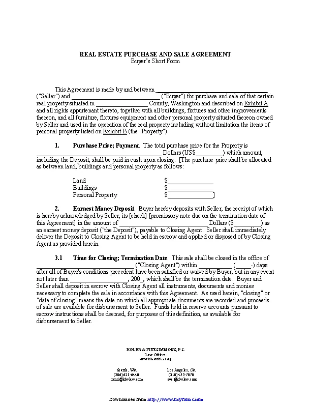 Real Estate Purchase And Sale Agreement