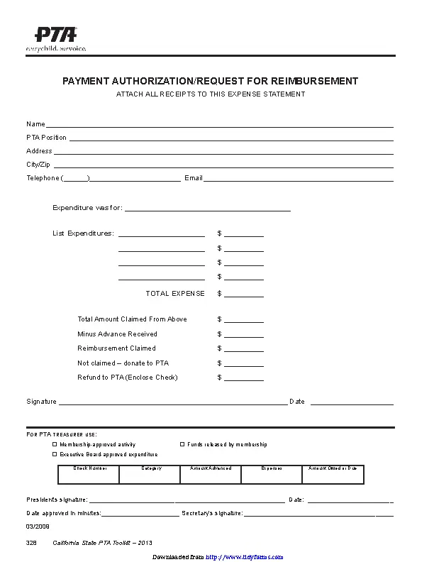 Request For Reimbursement Form