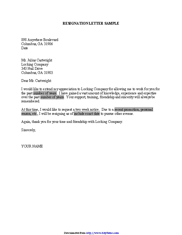 Resignation Letter Microsoft Template