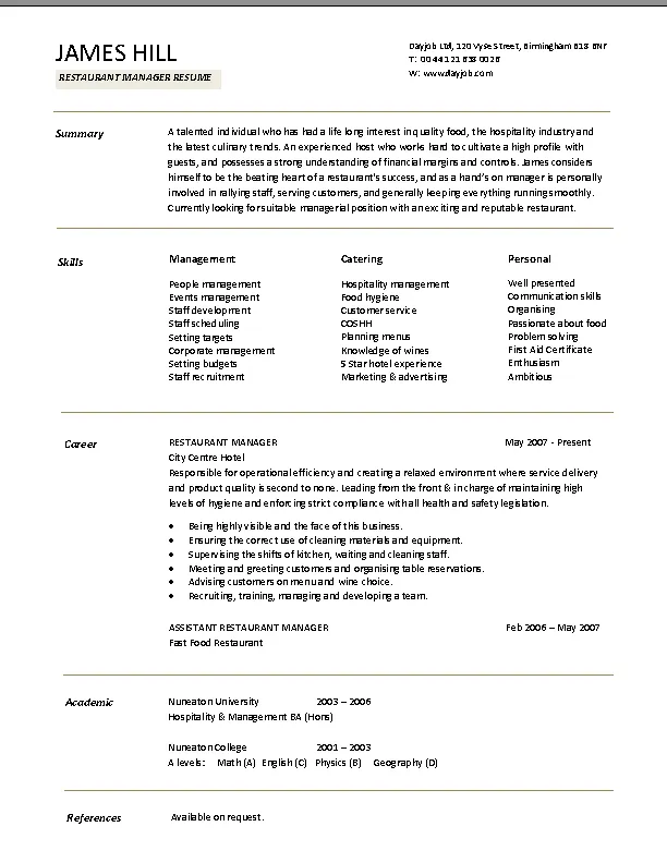 Restaurant Manager Resume Sample Pdfsimpli 3060