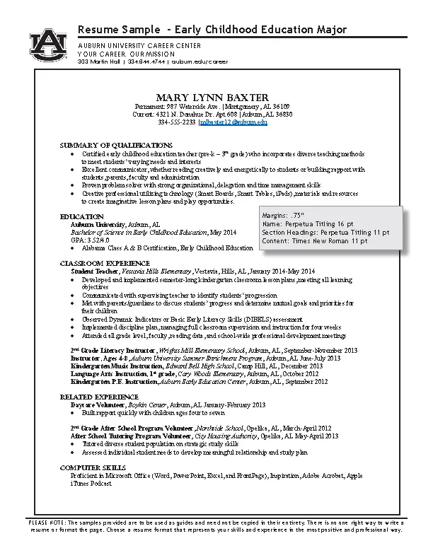 Resume Sample For Early Childhood - Resume Sample For Early Childhood Education Major.webp
