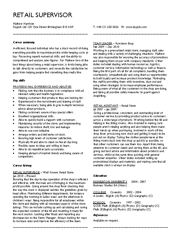 Retail Supervisor Resume PDFSimpli   Retail Supervisor Resume.webp