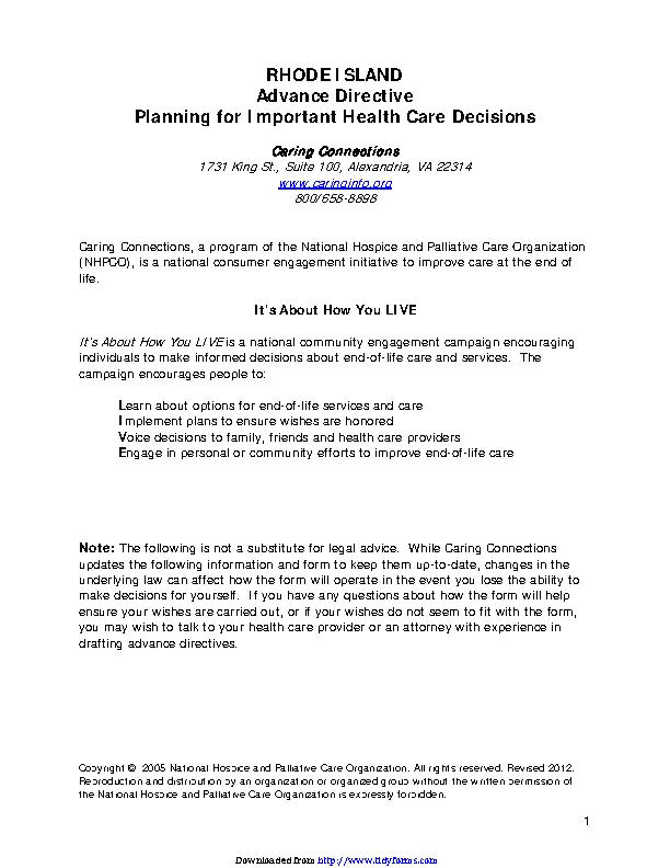 Rhode Island Advance Health Care Directive Form