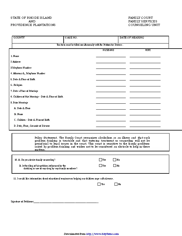 Rhode Island Family Services Counseling Unit Form