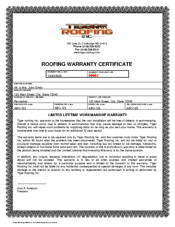 Roofing Warranty Certificate Template PDFSimpli