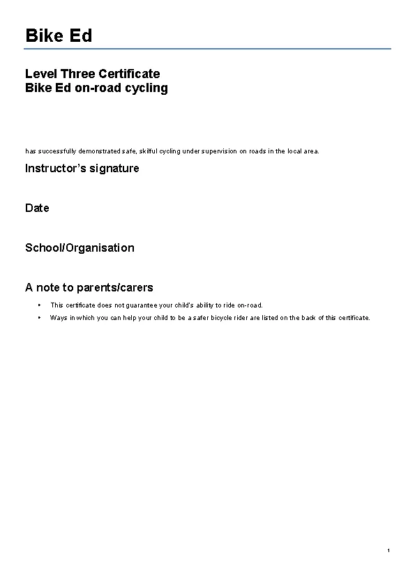 Safe Bike Riding Certificate