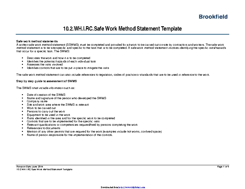 Safe Work Method Statement Template PDFSimpli