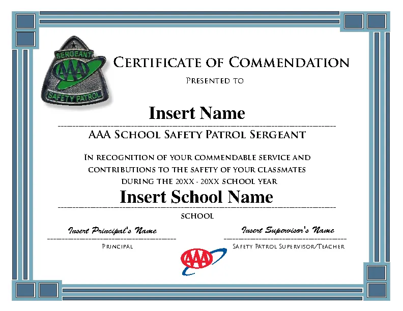 Safety Patrol Certificate