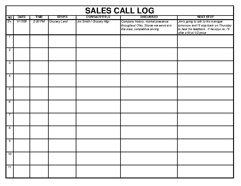 Sales Call Log Template1