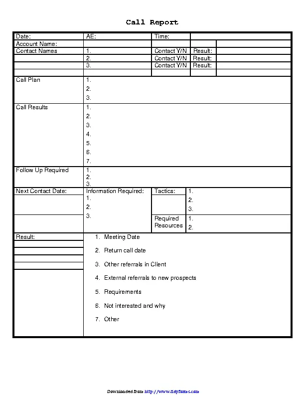 Sales Call Report Template 1
