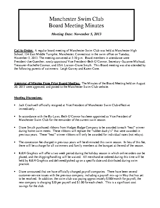 Sample Board Minutes Template
