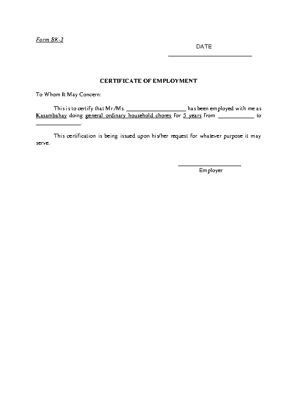 Sample Certificate Of Employment Downloa