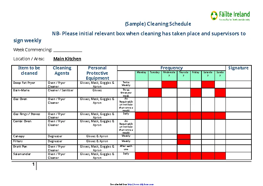 Sample Cleaning Schedule - PDFSimpli