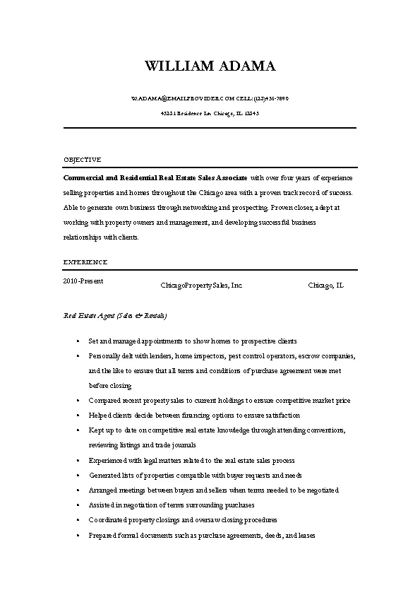 Sample Real Estate Agent Resume - PDFSimpli