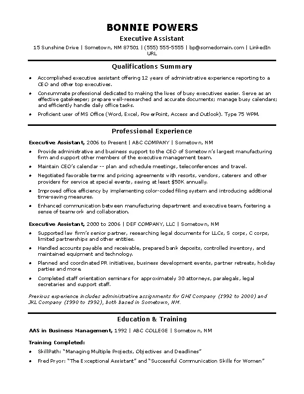 Sample Resume Executive Assistant - PDFSimpli