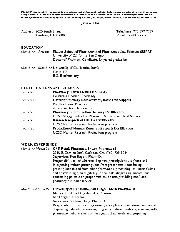 Sample Student Pharmacist Resume Templates PDFSimpli   Sample Student Pharmacist Resume Templates.webp