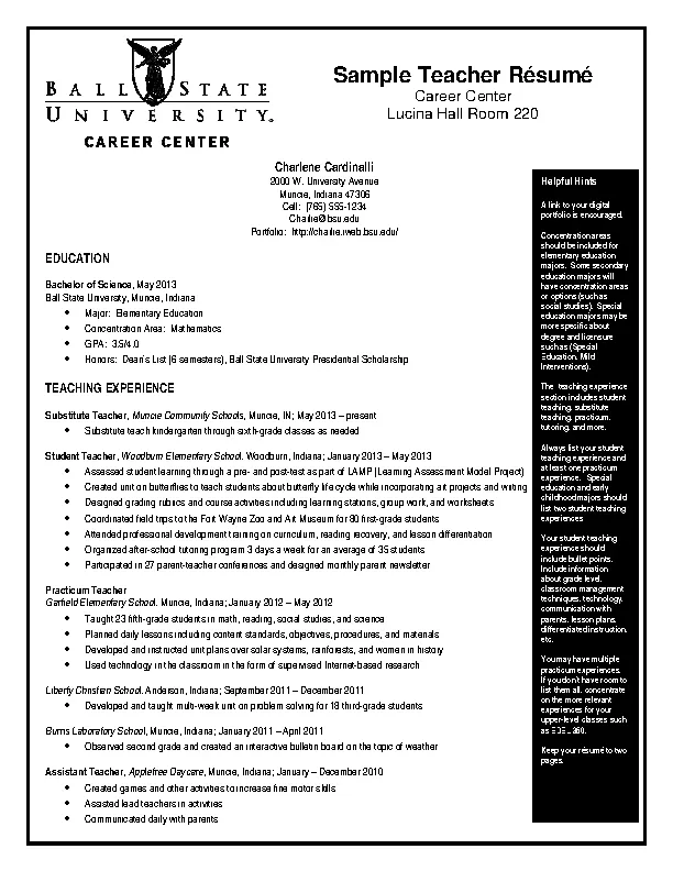 Sample Teacher Resume Template PDFSimpli