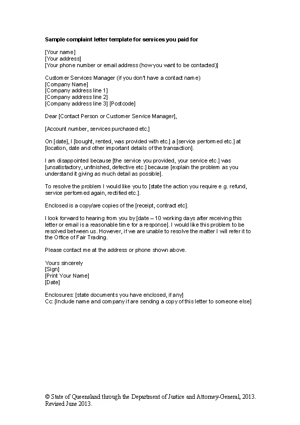 Sample Trading Complaint Letter For Service Template Download