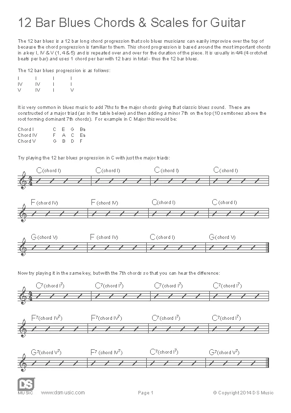 Sample Twelve Bar Blues Guitar Chord Chart - PDFSimpli