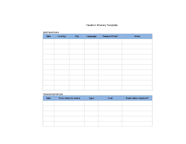 Sample Vacation Itinerary Template Free Download