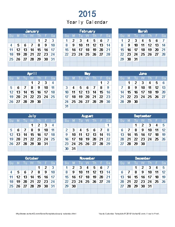 Sample Year Calendar Template Free Download - PDFSimpli