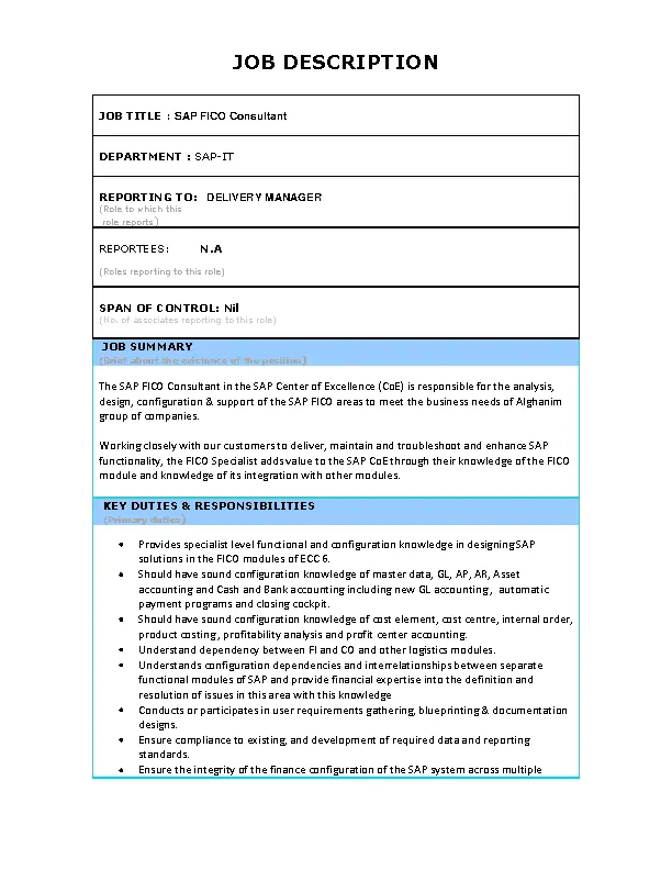 Sap Fi Module Resume Format Template - PDFSimpli