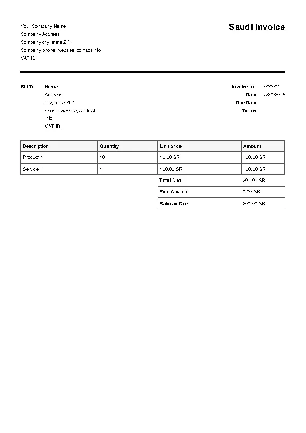 Saudi Invoice Template PDFSimpli