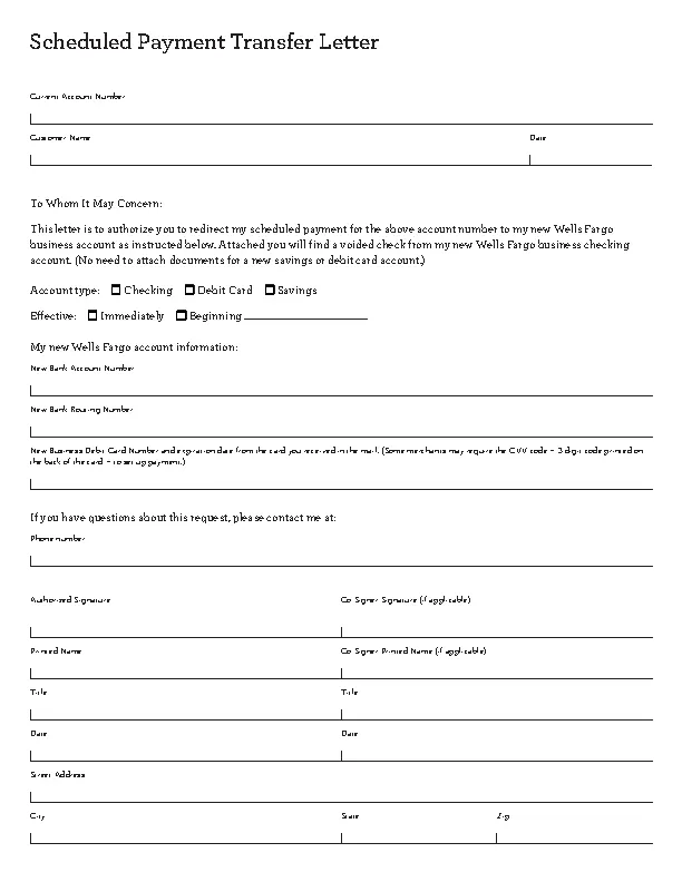 Scheduled Payment Transfer Letter Template Editable Pdf