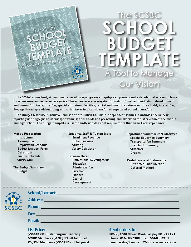 School Budget Template Sell Sheet