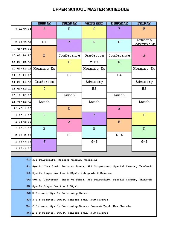 School Master Schedule Template