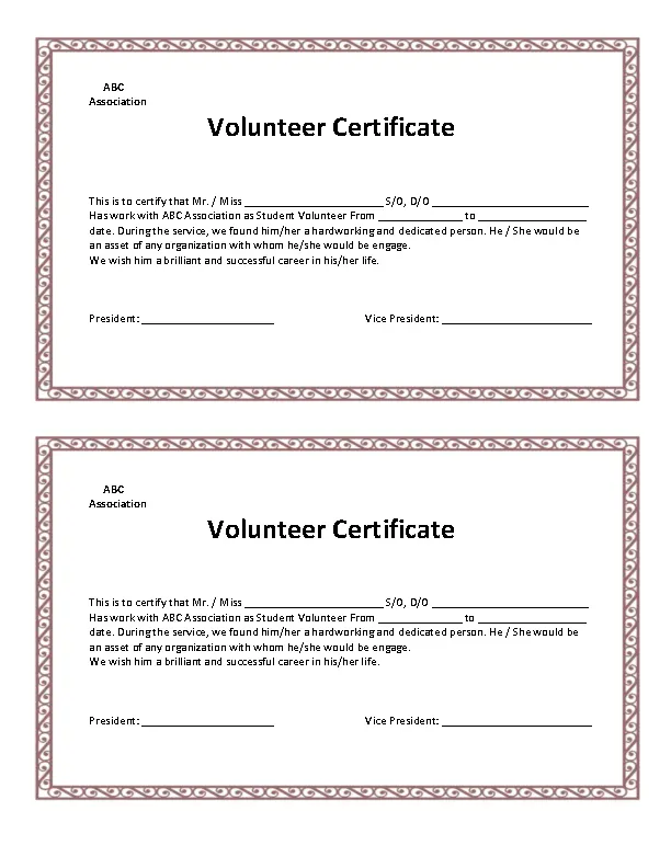 School Volunteer Certificate Template