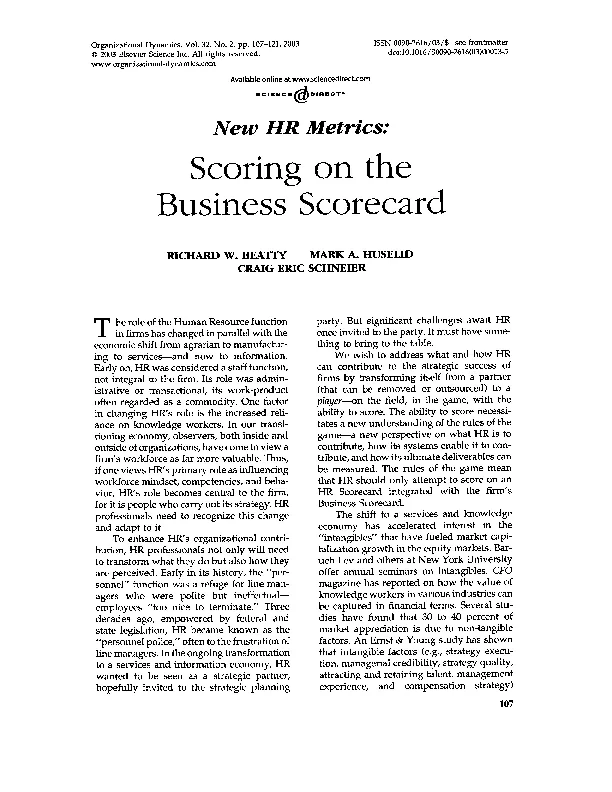 Scoring On The Business Scorecard