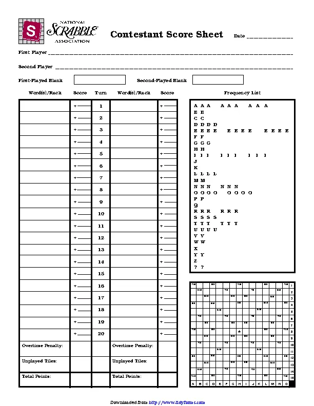 Scrabble Score Sheet 1