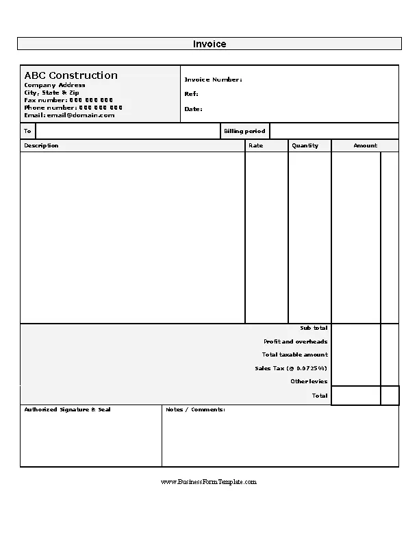 Blank Self Employed Printable Invoice Template Form F 0538