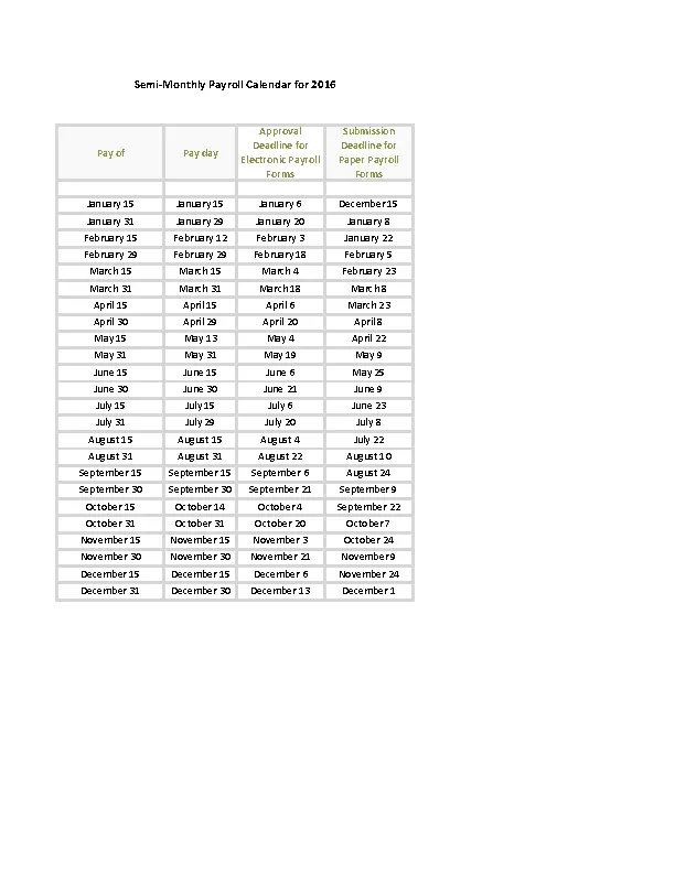 Semi Monthly Payroll Calendar PDFSimpli