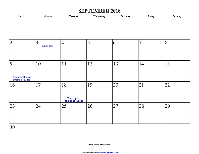 September 2018 Calendar 1 - PDFSimpli