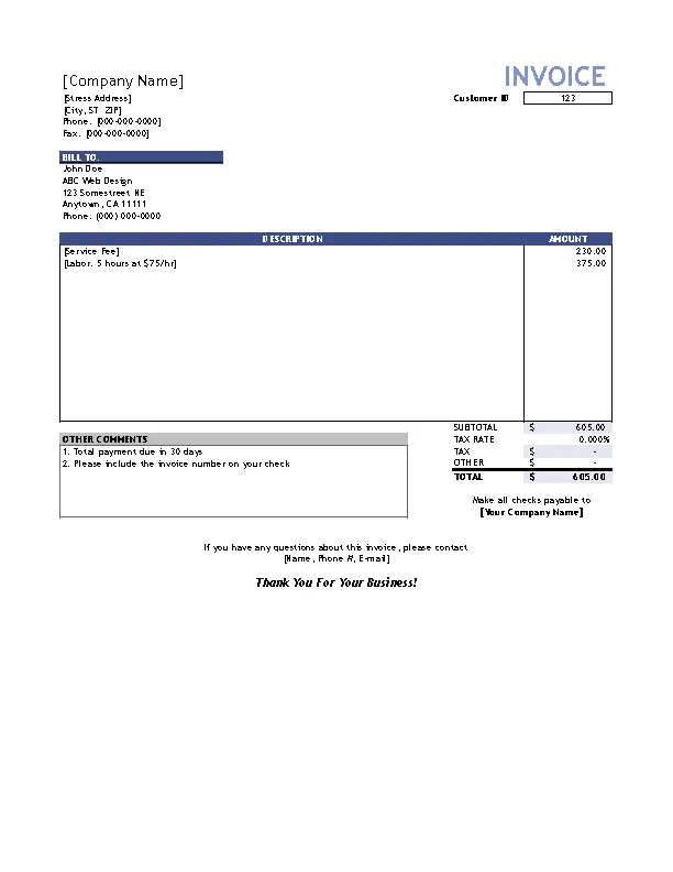 Service Invoice Customer List - PDFSimpli