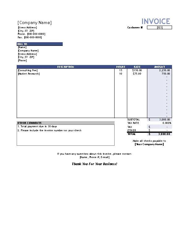 Service Invoice With Hourly Rate - PDFSimpli