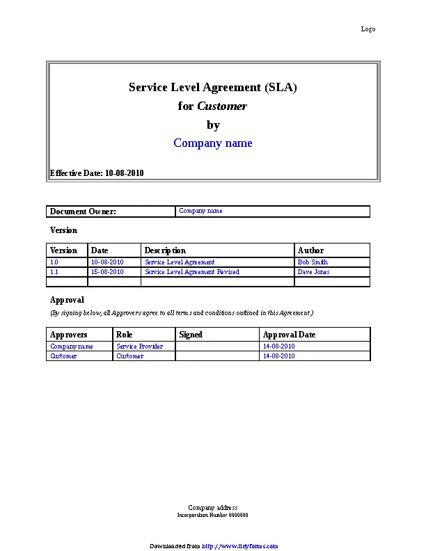 Service Level Agreement Template 1