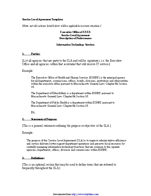 Service Level Agreement Template 3