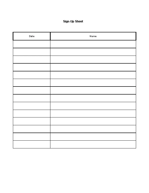 Sign Up Sheet Name And Date