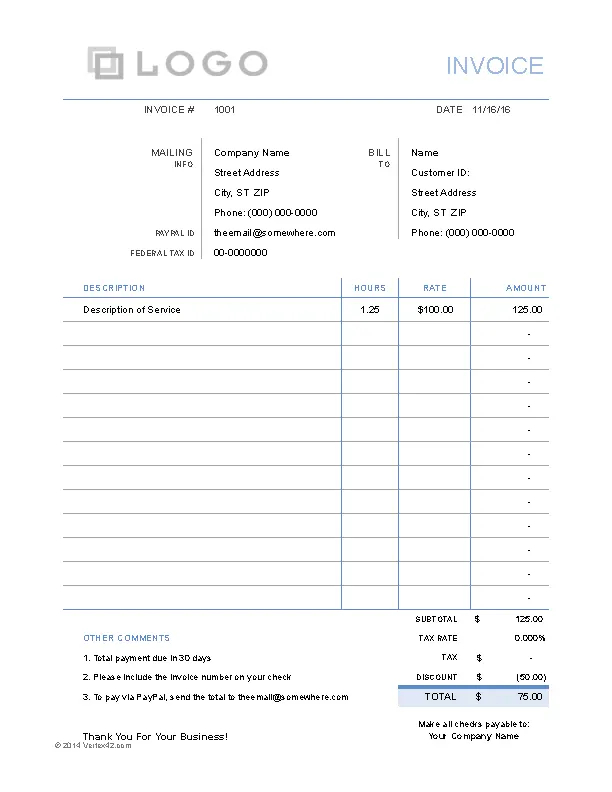 Simple Invoice Hours And Rate2 - PDFSimpli