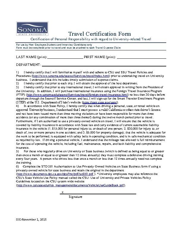 Simple Travel Certification Form Free Download