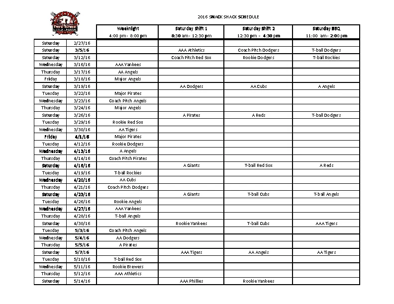 Snack Shack Schedule PDFSimpli