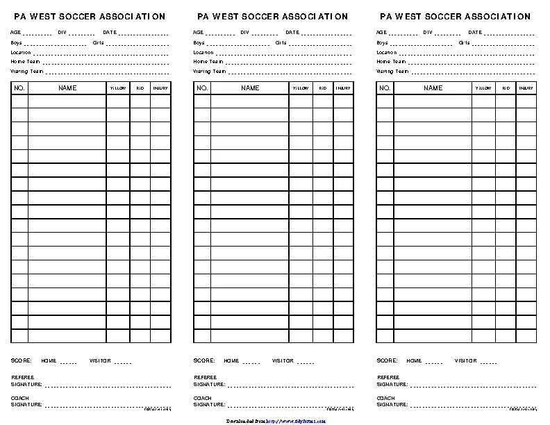Soccer Lineup Sheet