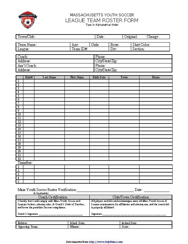 Soccer Team Roster Template - PDFSimpli