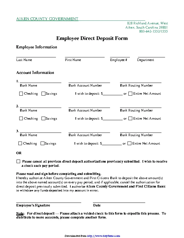 South Carolina Direct Deposit Form 2