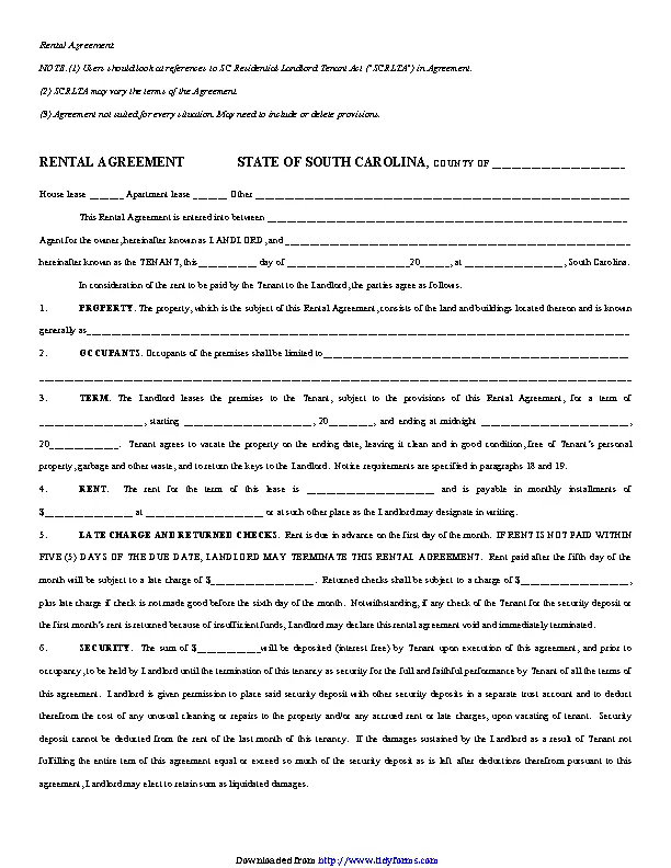 South Carolina Rental Agreement Template - PDFSimpli